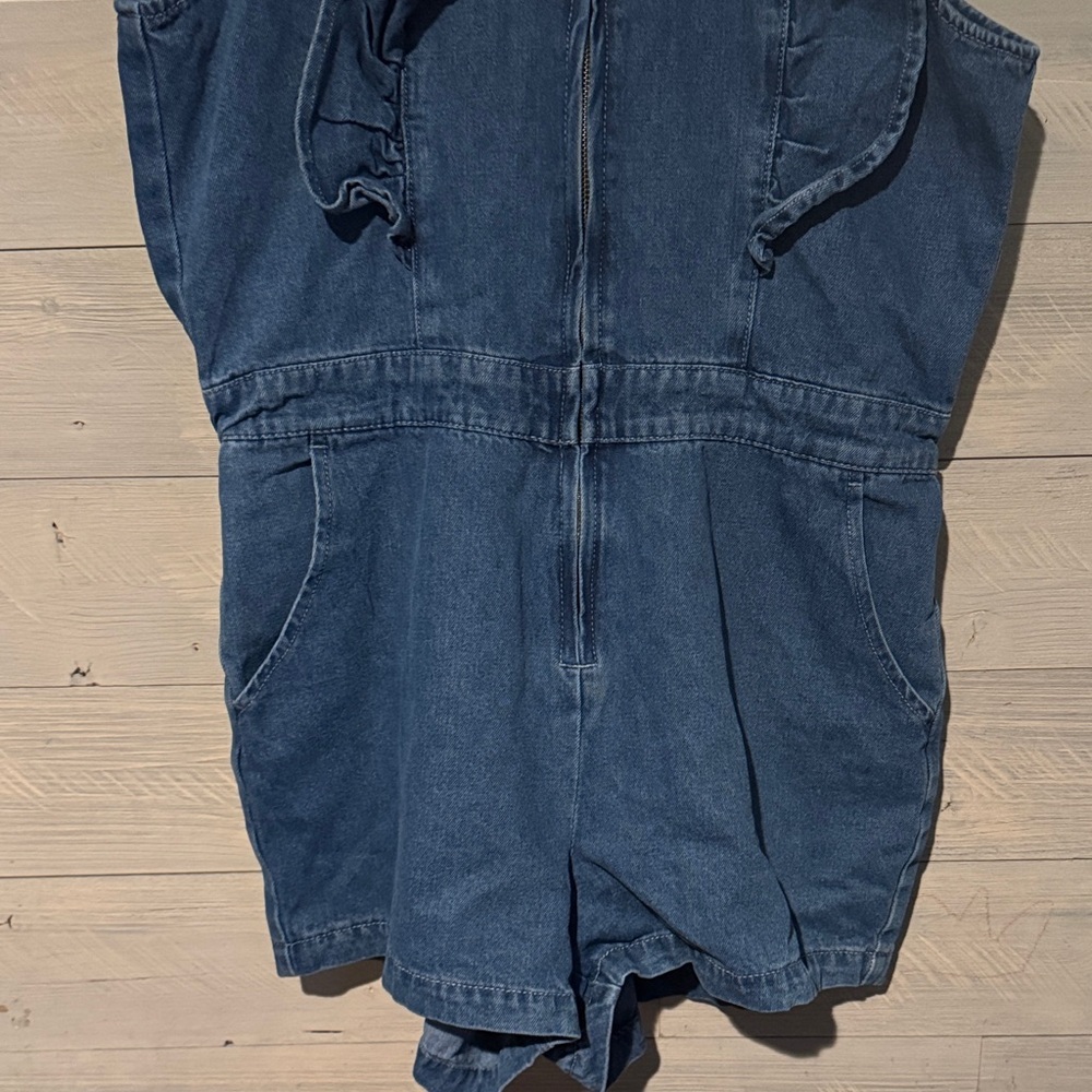 Indigo Ruffle Denim Romper - Picture 3 of 6